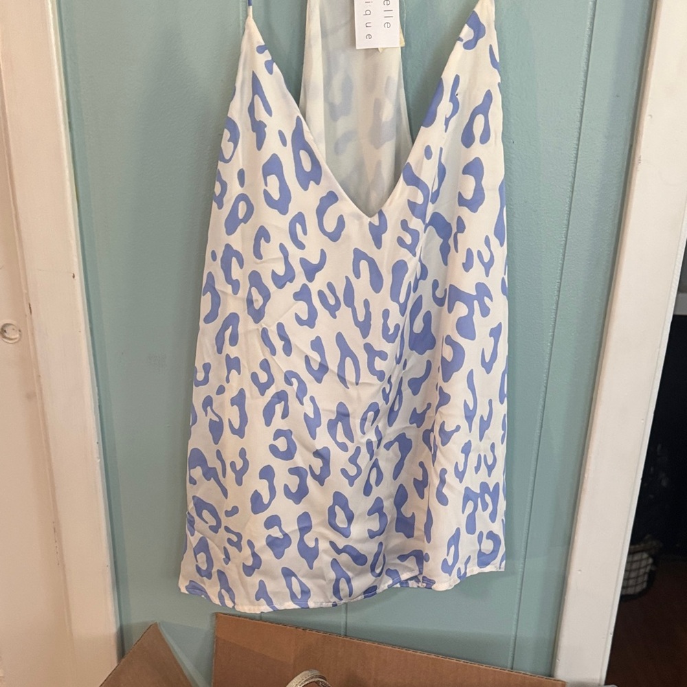 Tyche Blue and White Animal Print Top